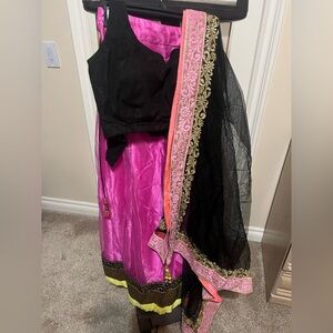 Pink and Black Traditional Outfit with Gold Accents